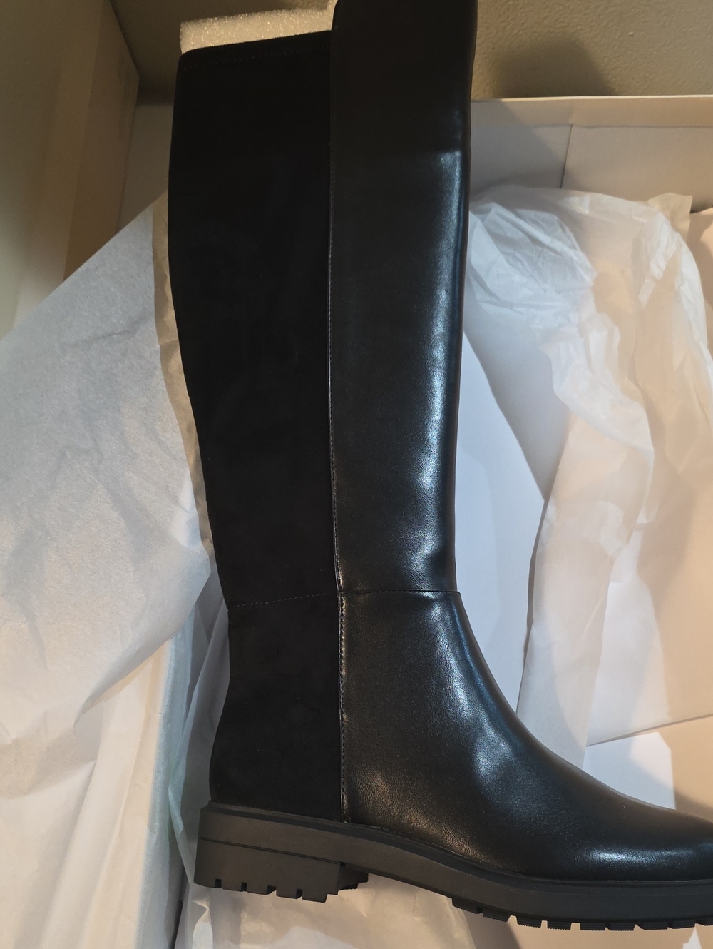 Women's Over-the-Knee Black Leather & Suede Boots 9m